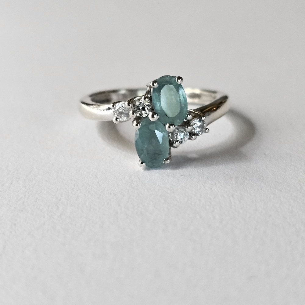 Genuine Grandidierite and Zircon ๐ Platinum over Sterling Silver Sz 6! - Picture 1 of 6
